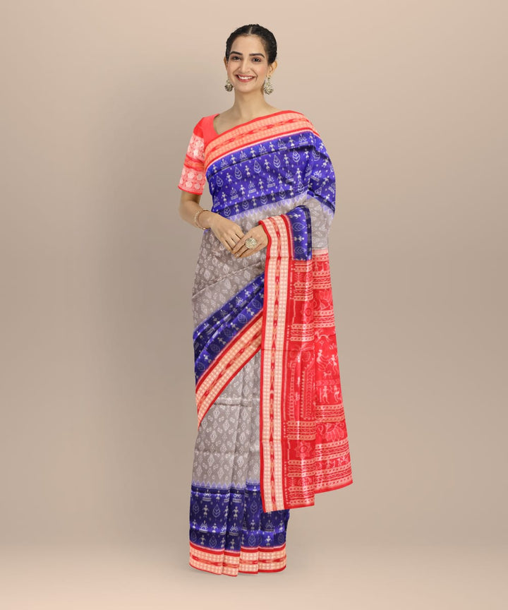 Multicolor dark red silk hand loom sambalpuri saree