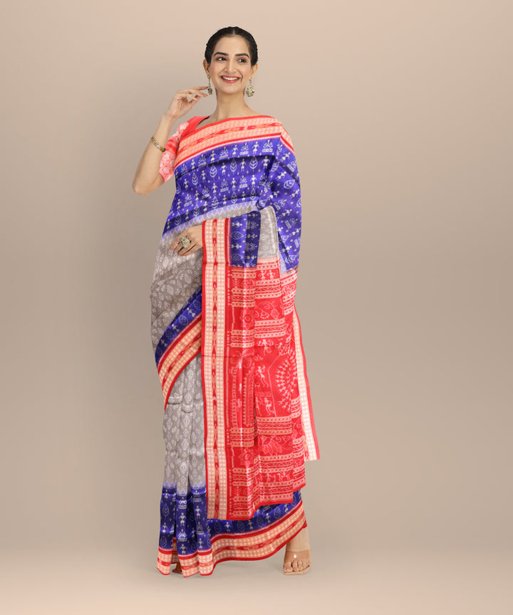 Multicolor dark red silk hand loom sambalpuri saree