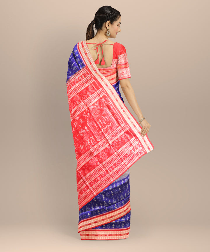 Multicolor dark red silk hand loom sambalpuri saree