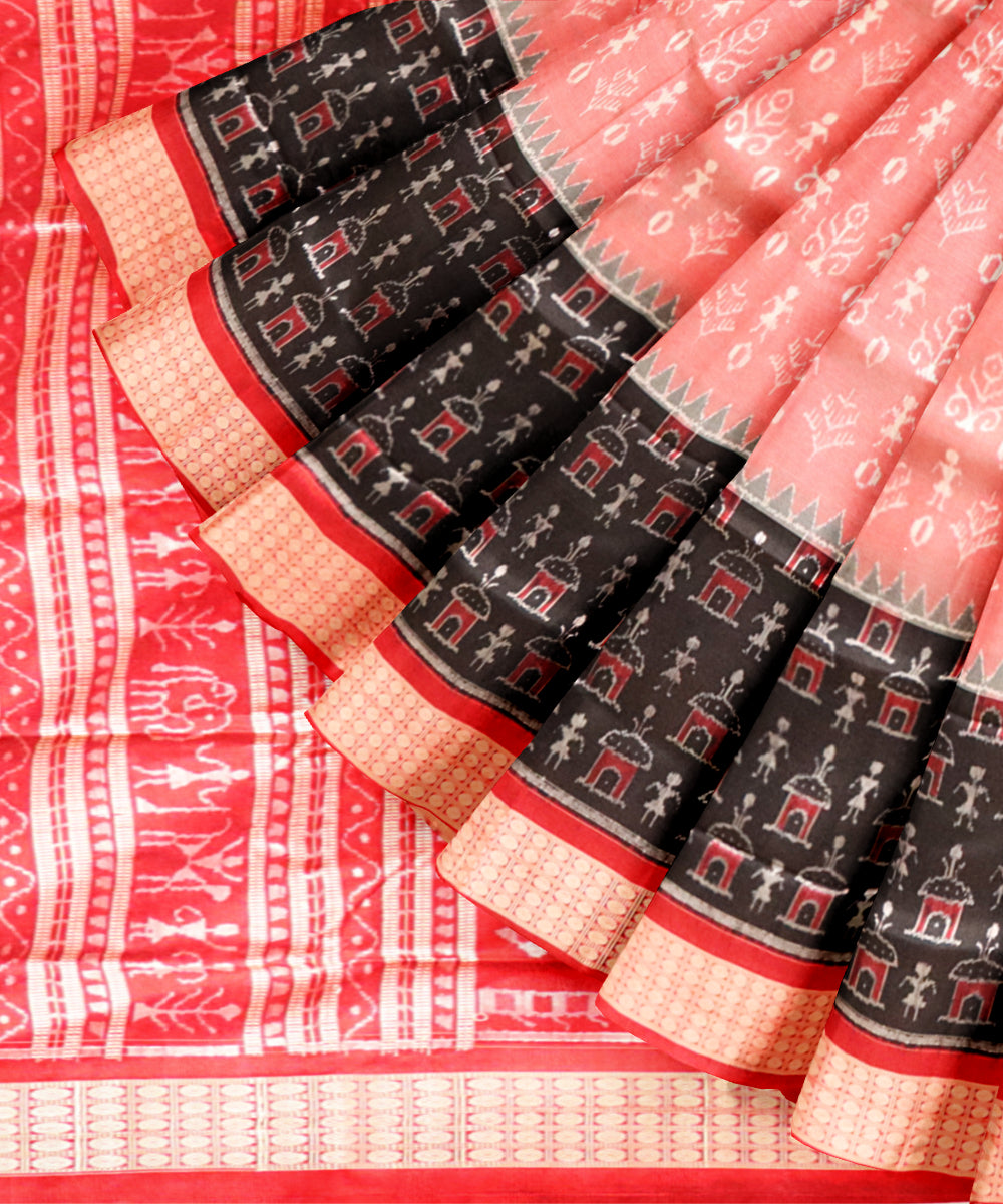 Multi color dark red silk handloom sambalpuri saree