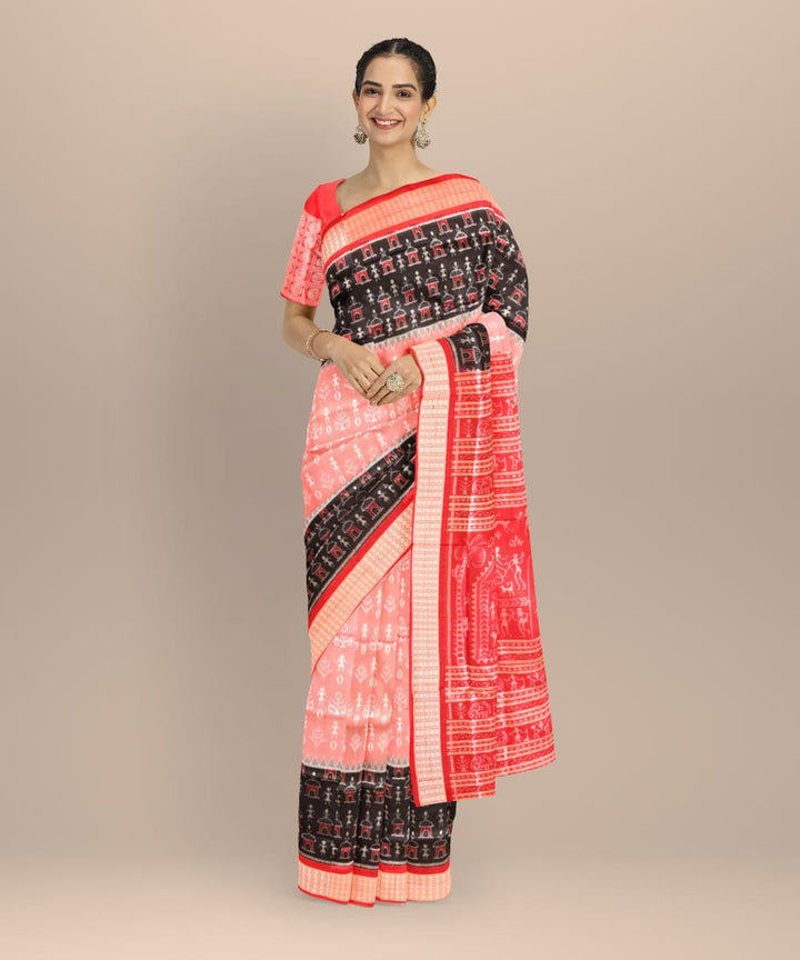 Multi color dark red silk handloom sambalpuri saree