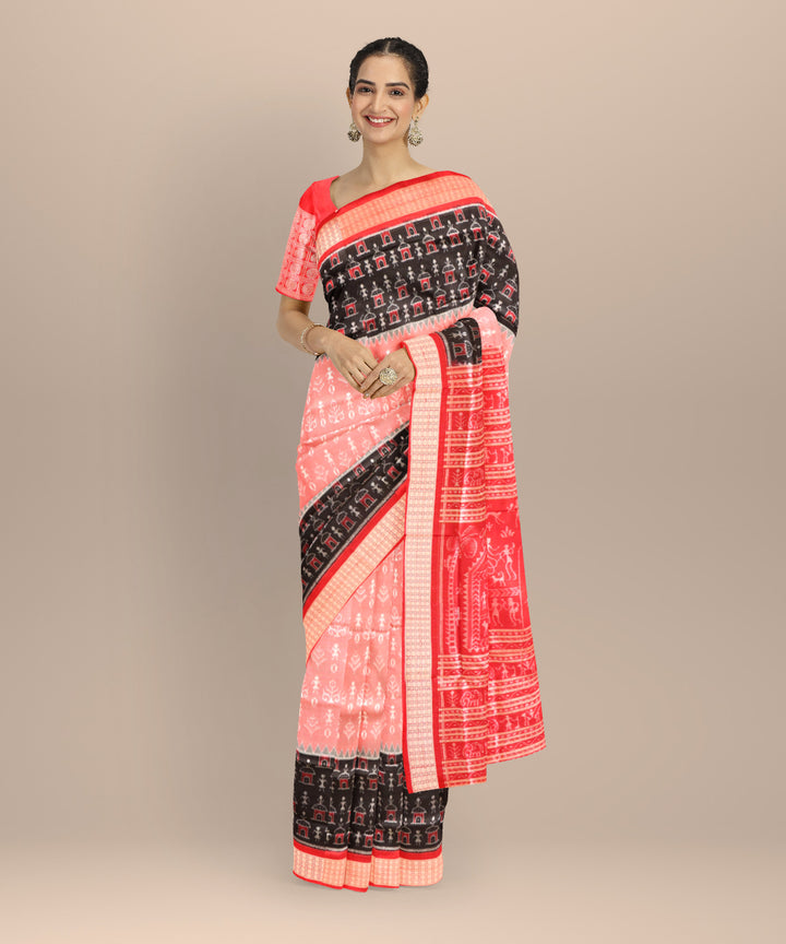 Multi color dark red silk handloom sambalpuri saree