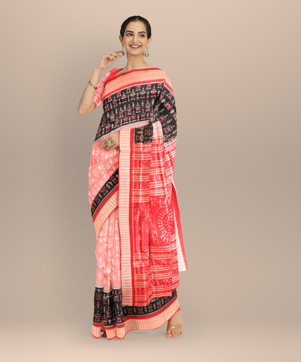 Multi color dark red silk handloom sambalpuri saree