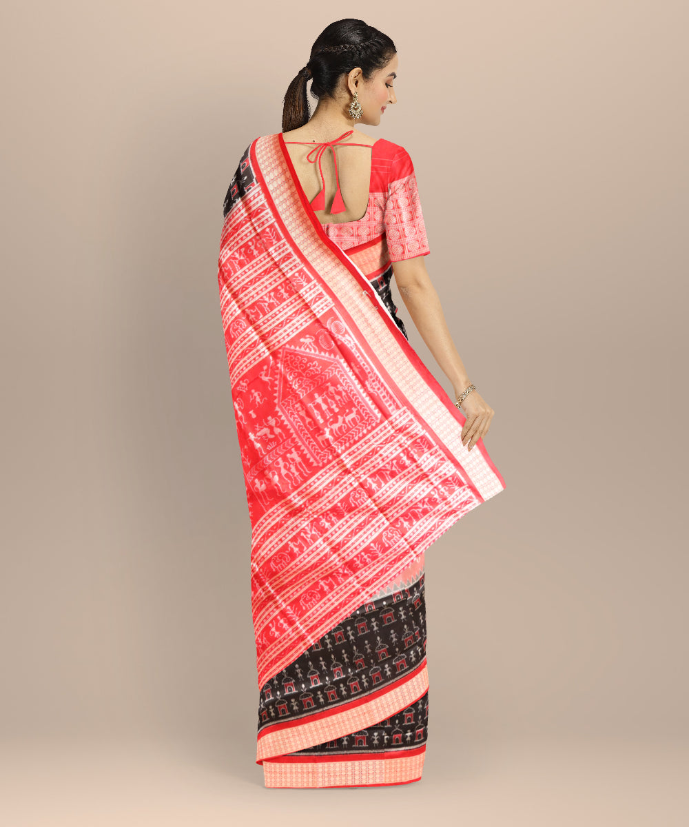 Multi color dark red silk handloom sambalpuri saree