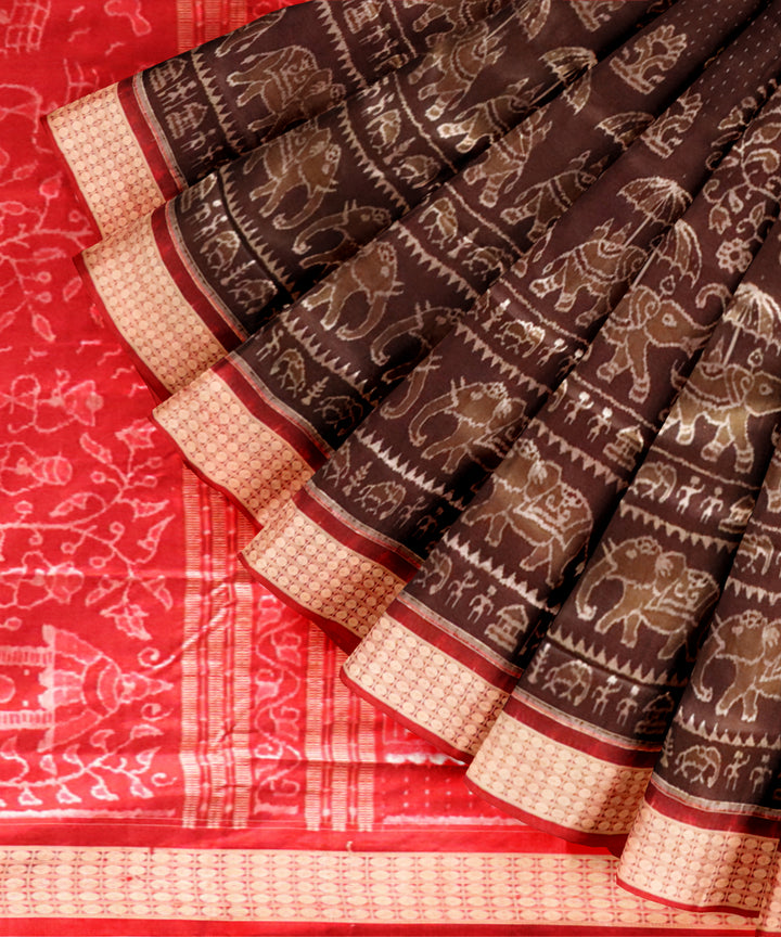 Brown dark red silk handloom sambalpuri saree