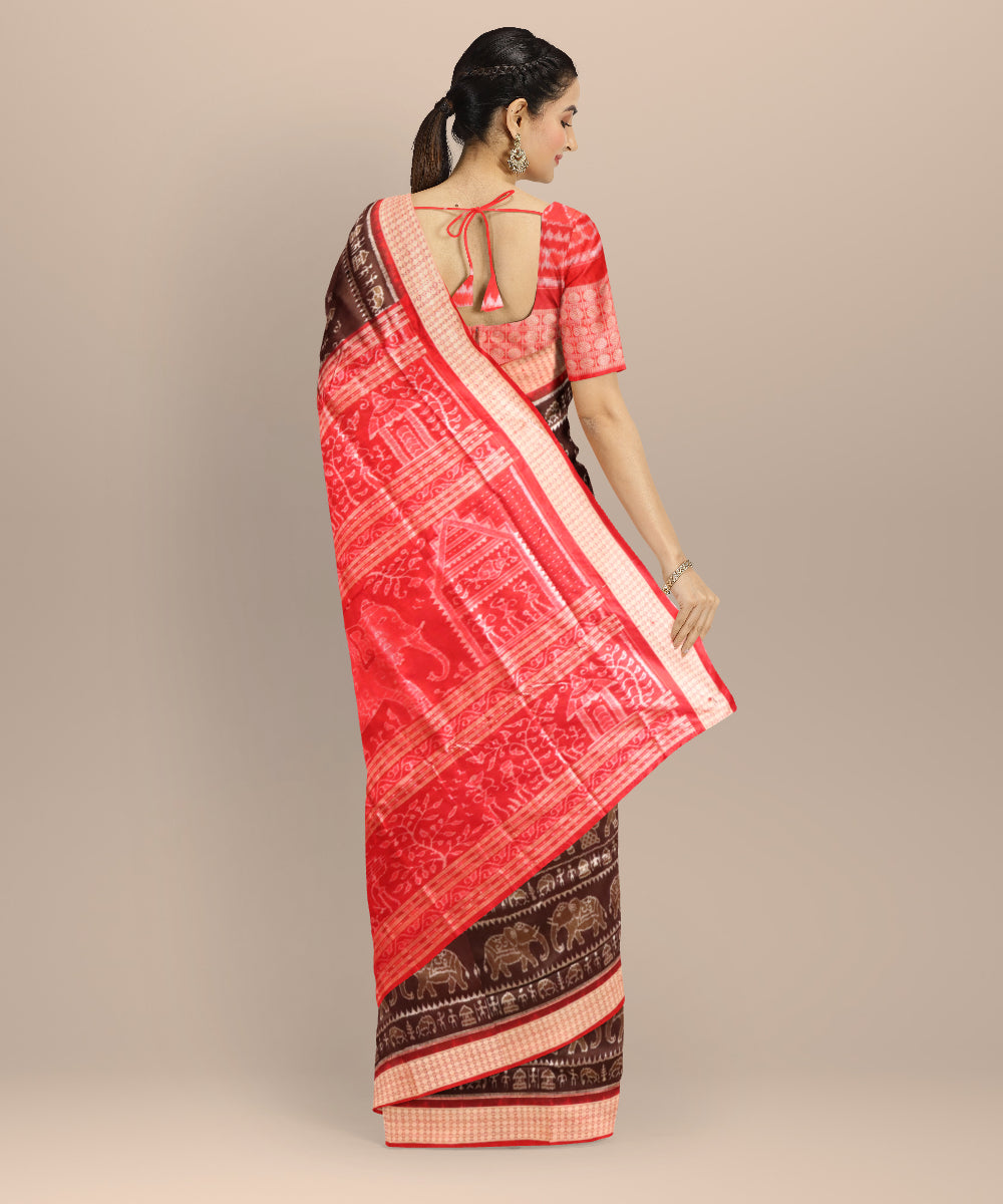 Brown dark red silk handloom sambalpuri saree