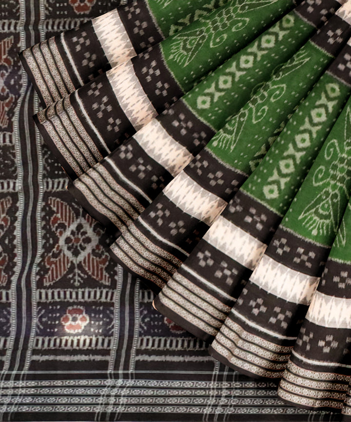 Fern green white black cotton handloom nuapatna saree