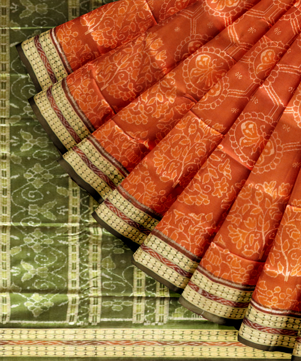 Orange dark olive green silk handloom sambalpuri saree