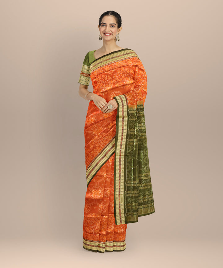Orange dark olive green silk handloom sambalpuri saree