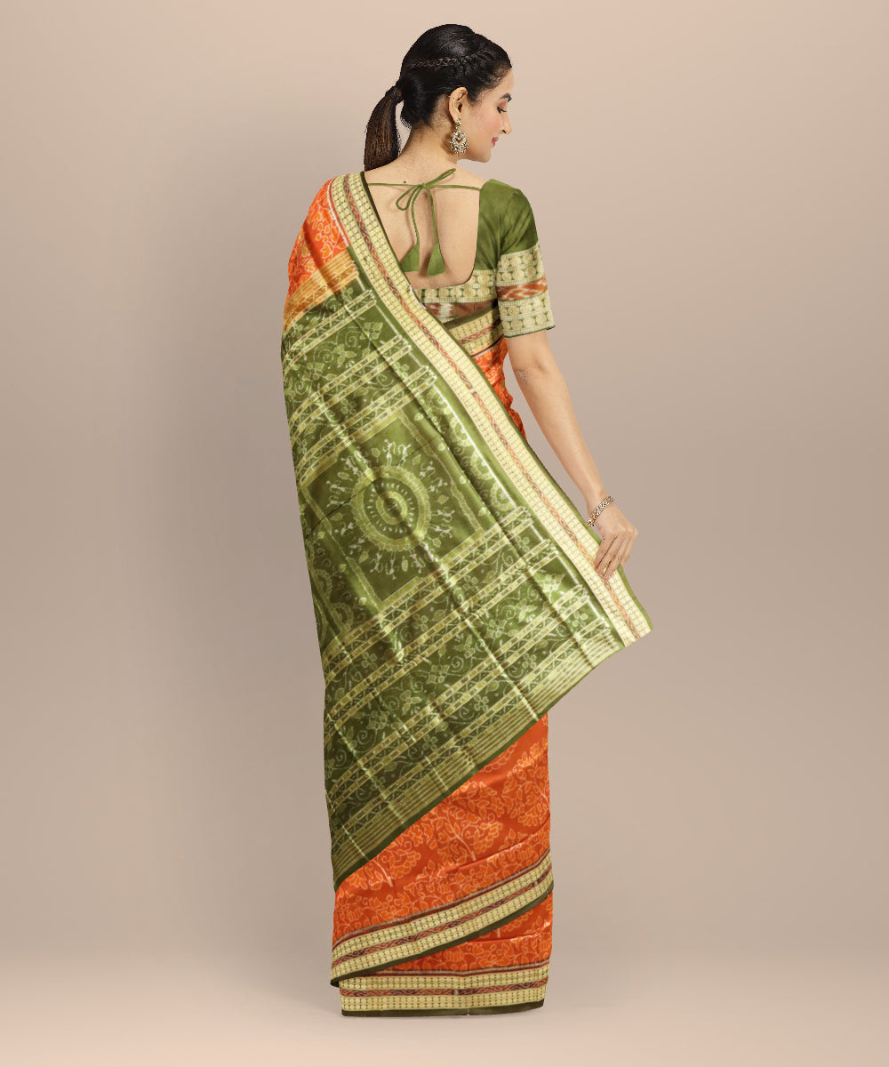 Orange dark olive green silk handloom sambalpuri saree
