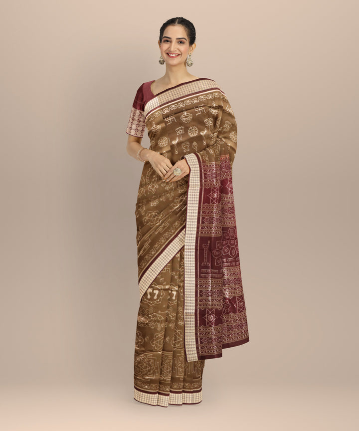Brown caput mortuum silk handloom sambalpuri saree