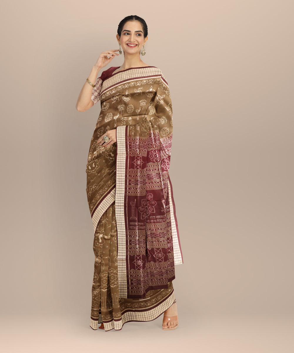 Brown caput mortuum silk handloom sambalpuri saree