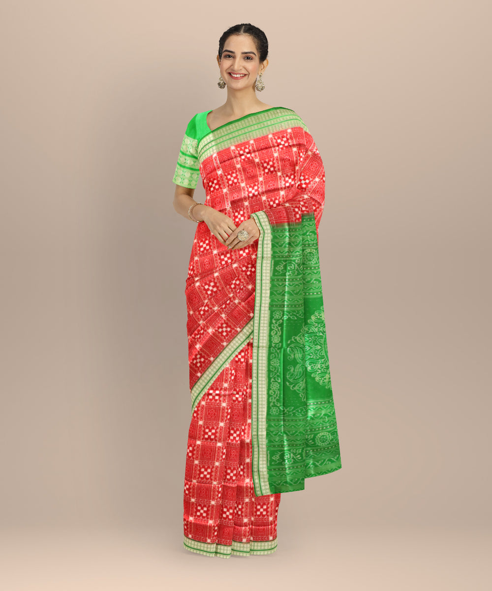 Red forest green silk handloom sambalpuri saree