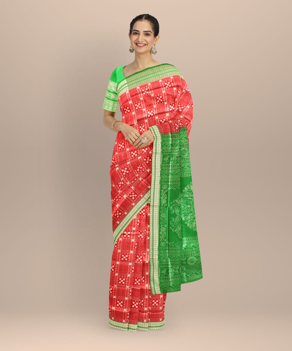 Red forest green silk handloom sambalpuri saree