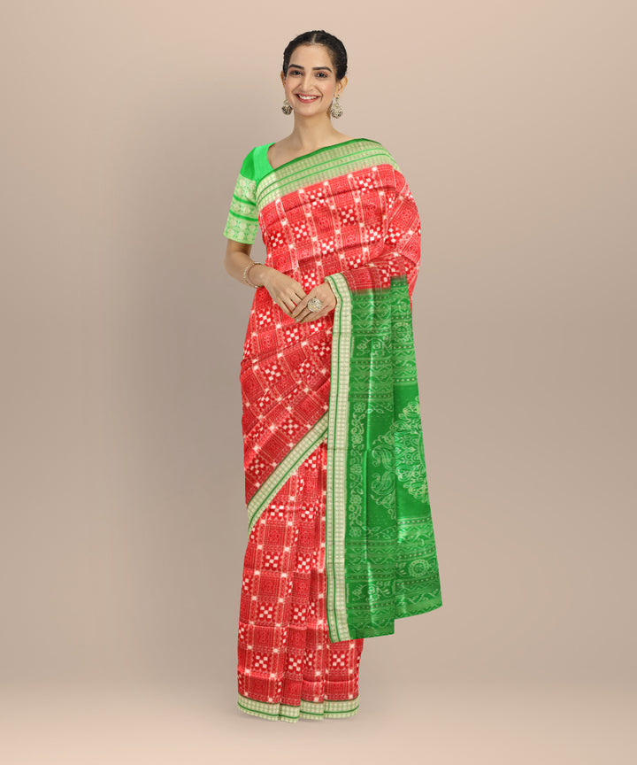 Red forest green silk handloom sambalpuri saree