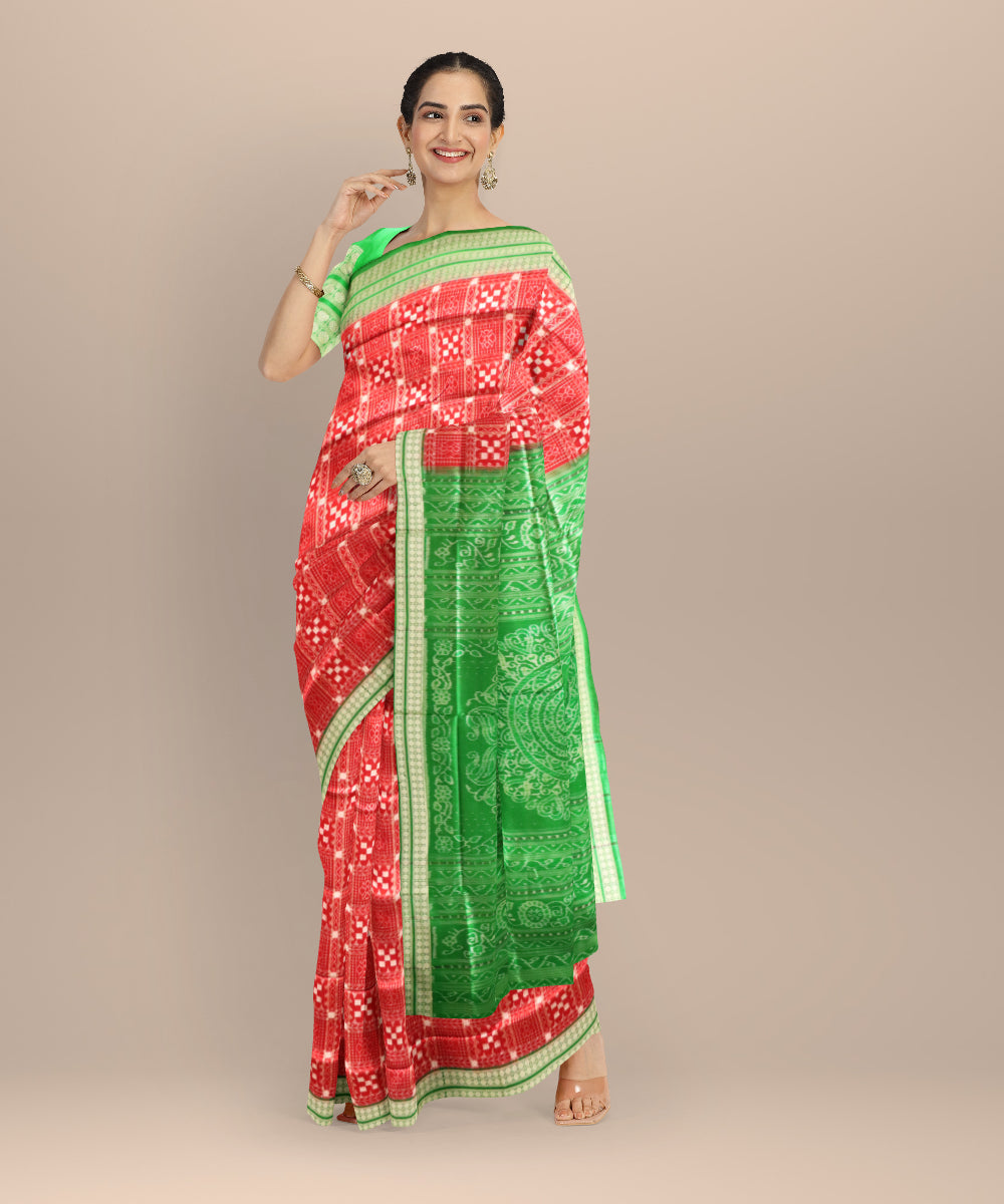 Red forest green silk handloom sambalpuri saree