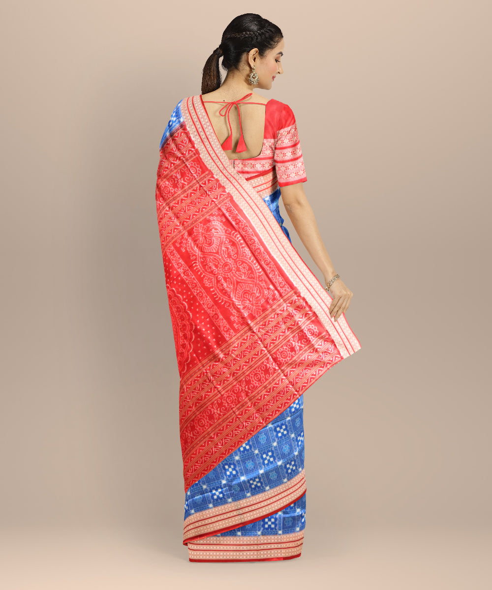 Cyan blue maroon silk handloom sambalpuri saree