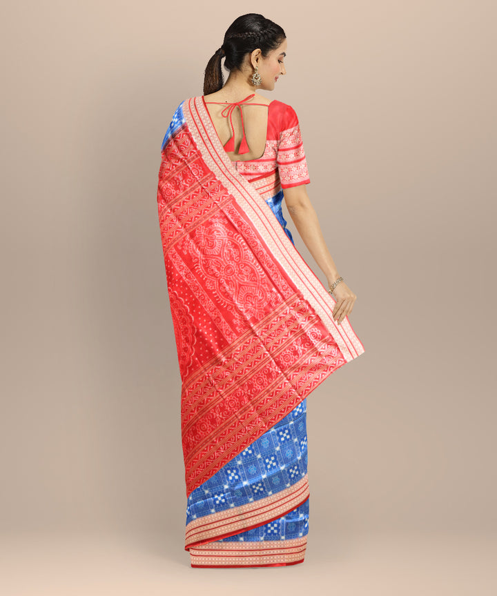 Cyan blue maroon silk handloom sambalpuri saree