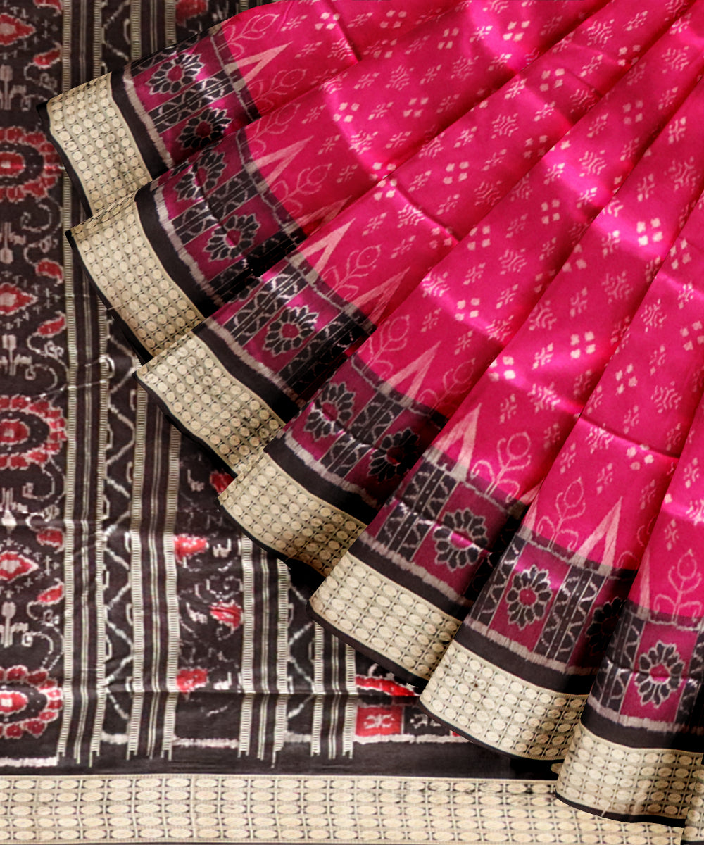 Pink black silk sambalpuri handloom saree