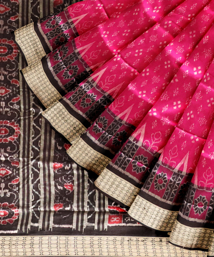 Pink black silk sambalpuri handloom saree