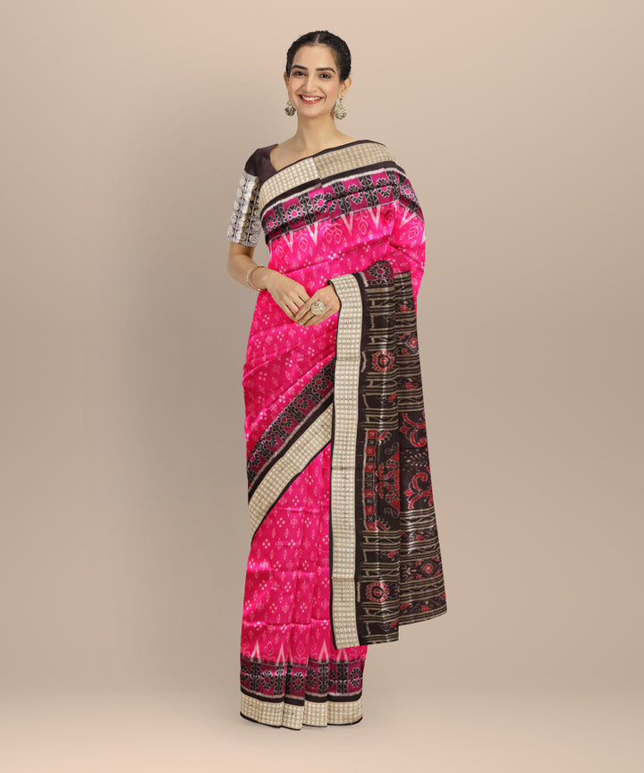 Pink black silk sambalpuri handloom saree