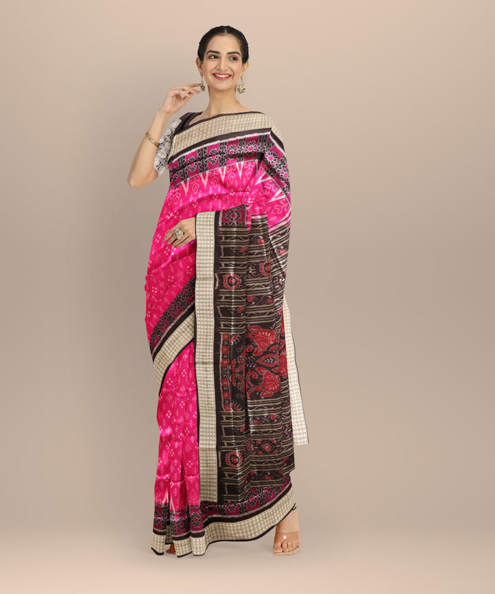 Pink black silk sambalpuri handloom saree