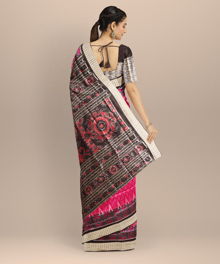 Pink black silk sambalpuri handloom saree