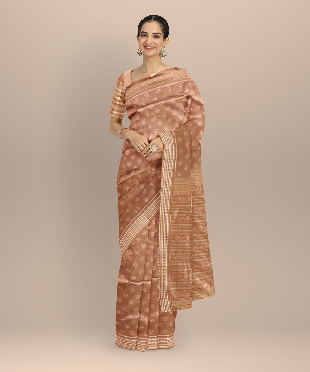 Beige french beige silk handloom sambalpuri saree
