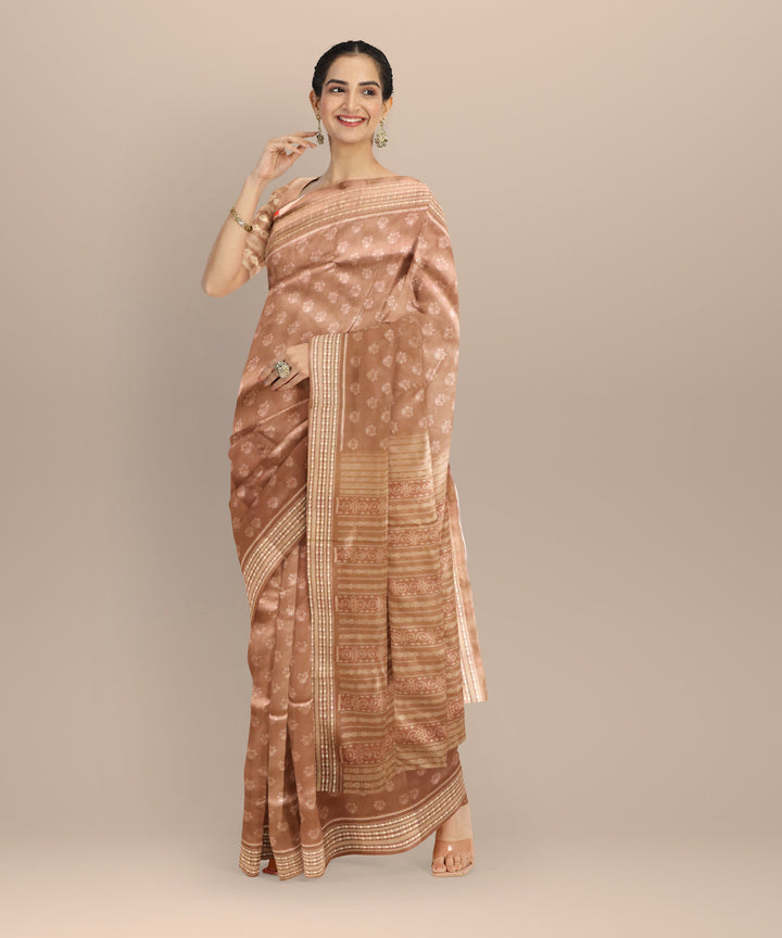 Beige french beige silk handloom sambalpuri saree