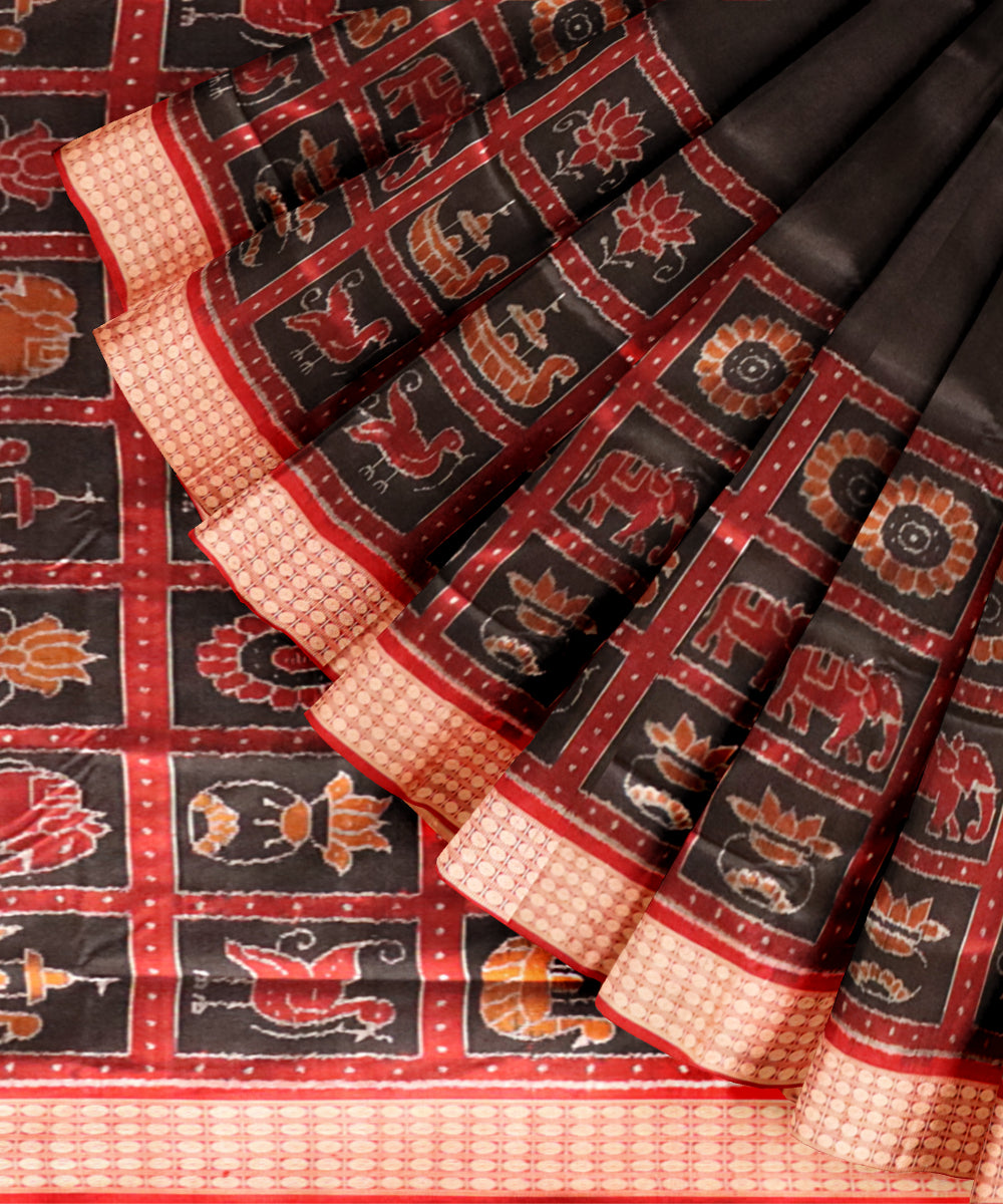 Black dark red silk handloom sambalpuri saree