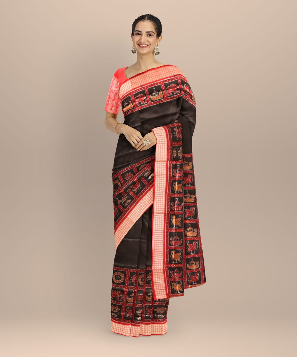 Black dark red silk handloom sambalpuri saree