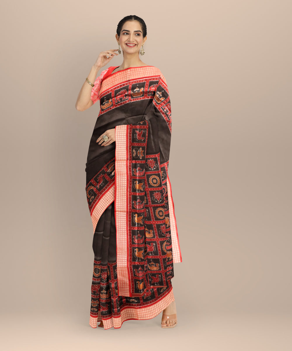 Black dark red silk handloom sambalpuri saree