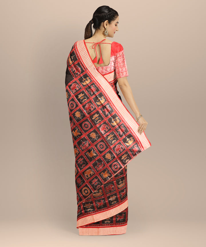 Black dark red silk handloom sambalpuri saree