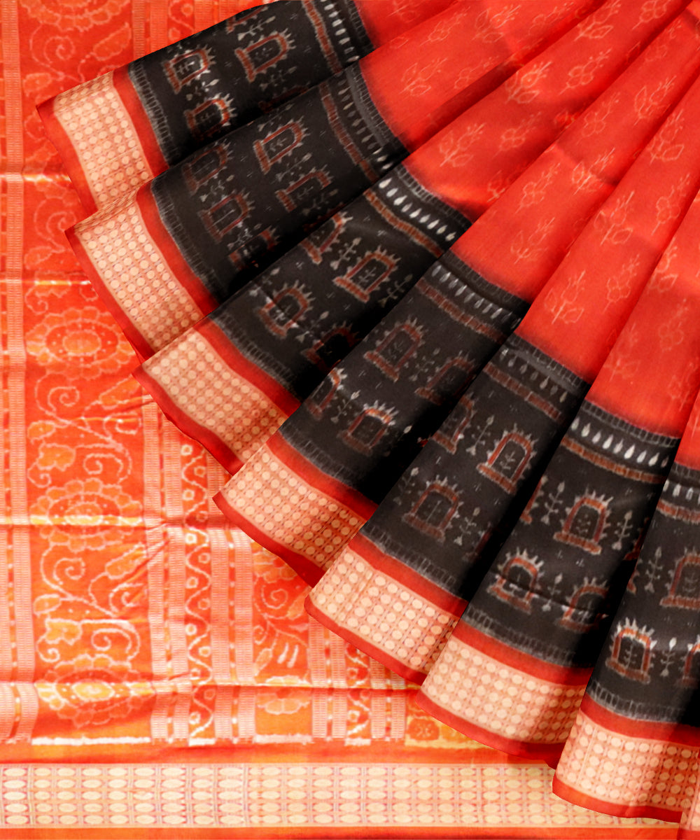 Orange black silk handloom sambalpuri saree