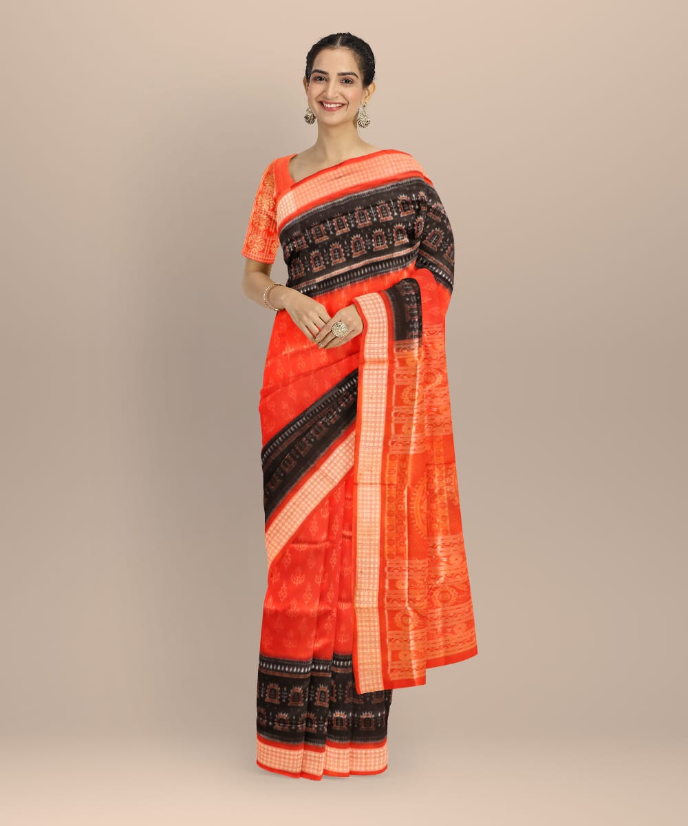 Orange black silk handloom sambalpuri saree