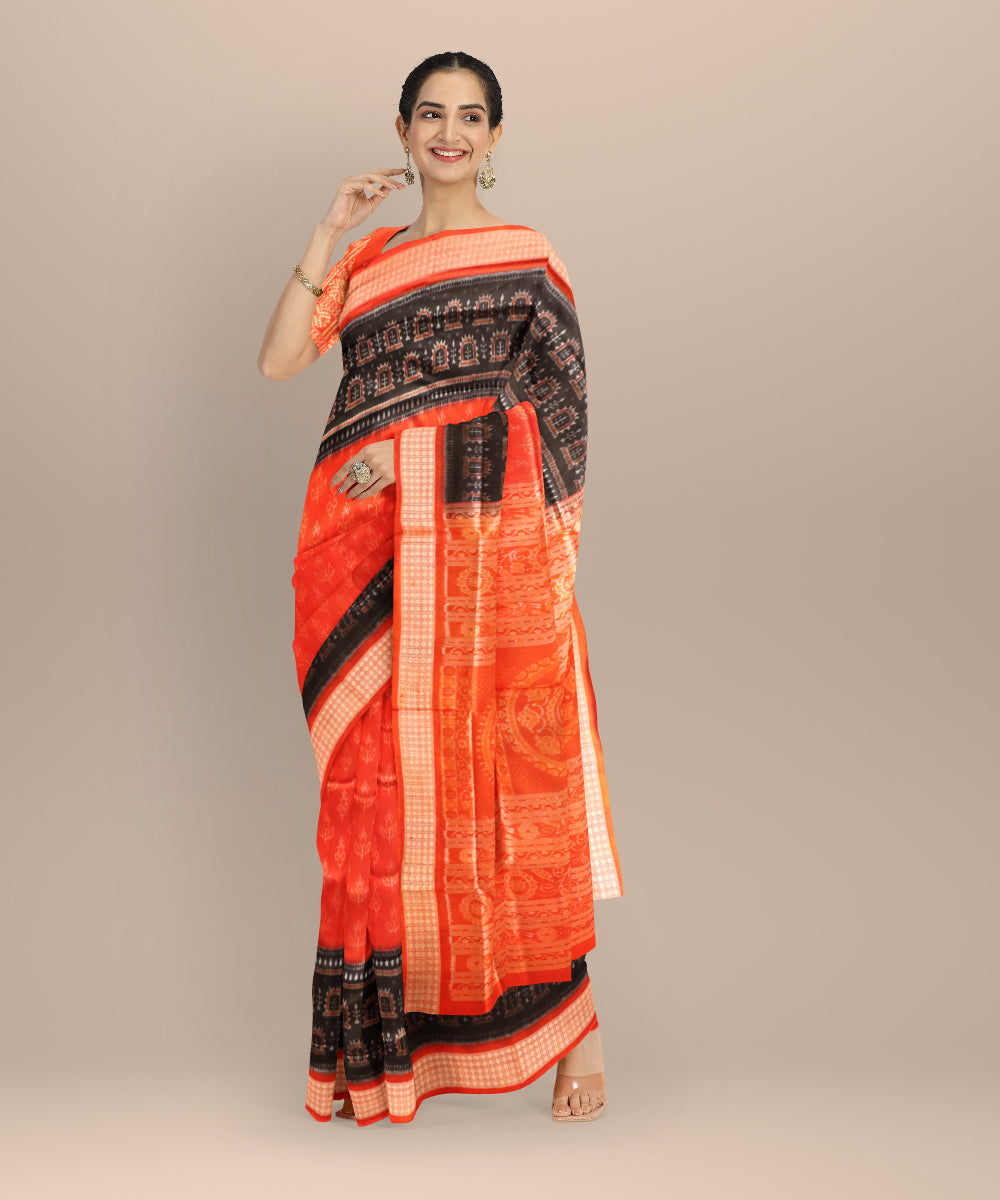 Orange black silk handloom sambalpuri saree