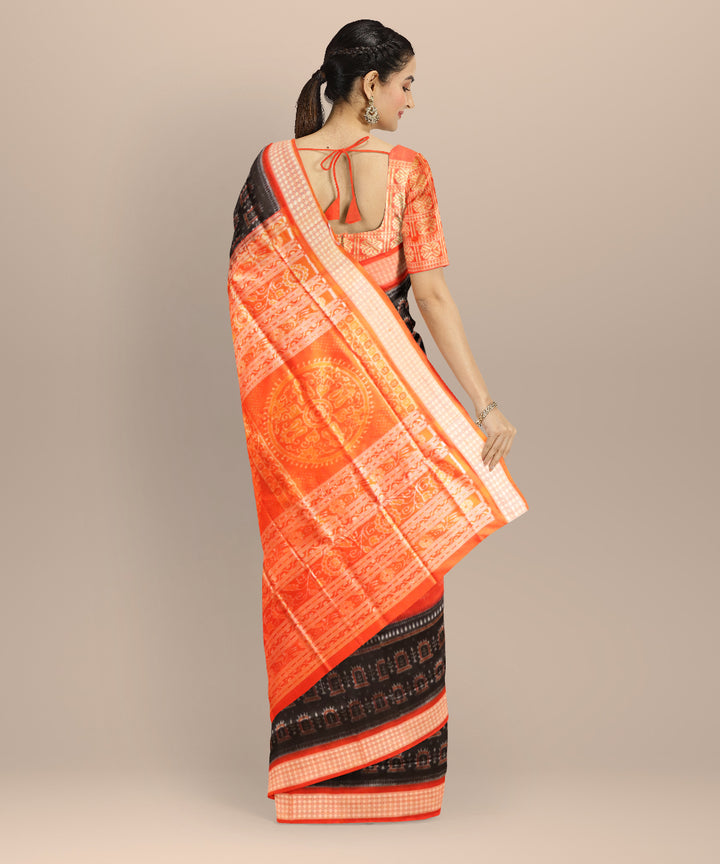 Orange black silk handloom sambalpuri saree