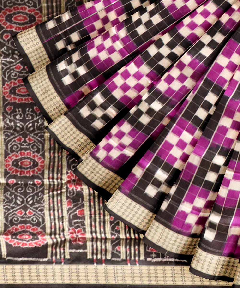 Multicolor black silk handloom double ikat sambalpuri saree
