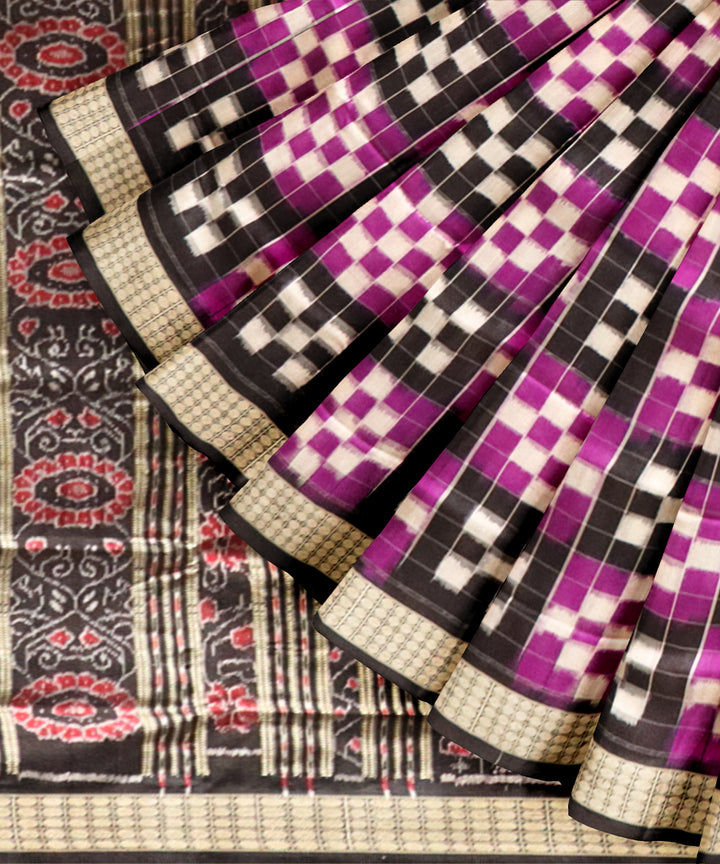 Multicolor black silk handloom double ikat sambalpuri saree