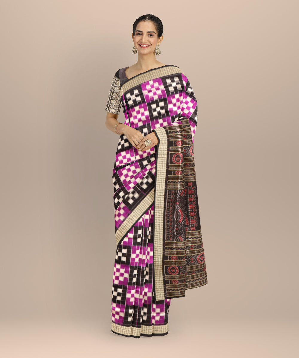 Multicolor black silk handloom double ikat sambalpuri saree