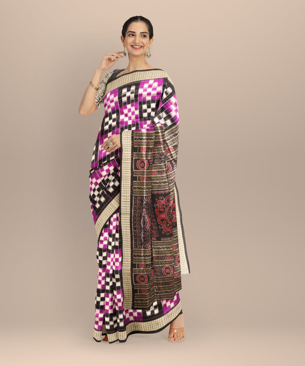 Multicolor black silk handloom double ikat sambalpuri saree