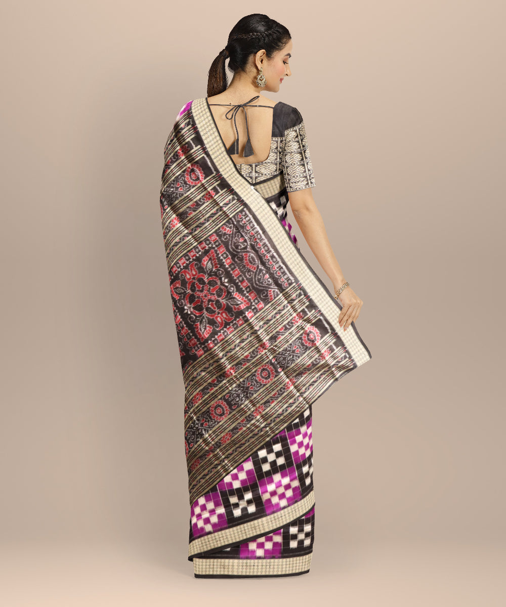 Multicolor black silk handloom double ikat sambalpuri saree
