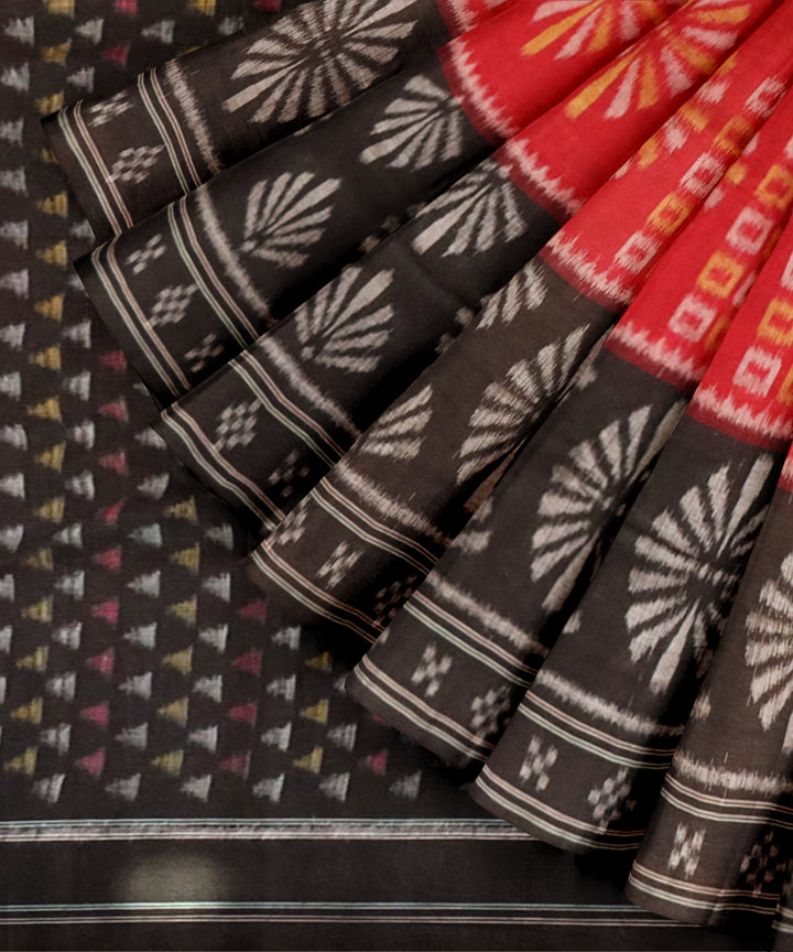 Fire brick red black cotton handloom nuapatna saree