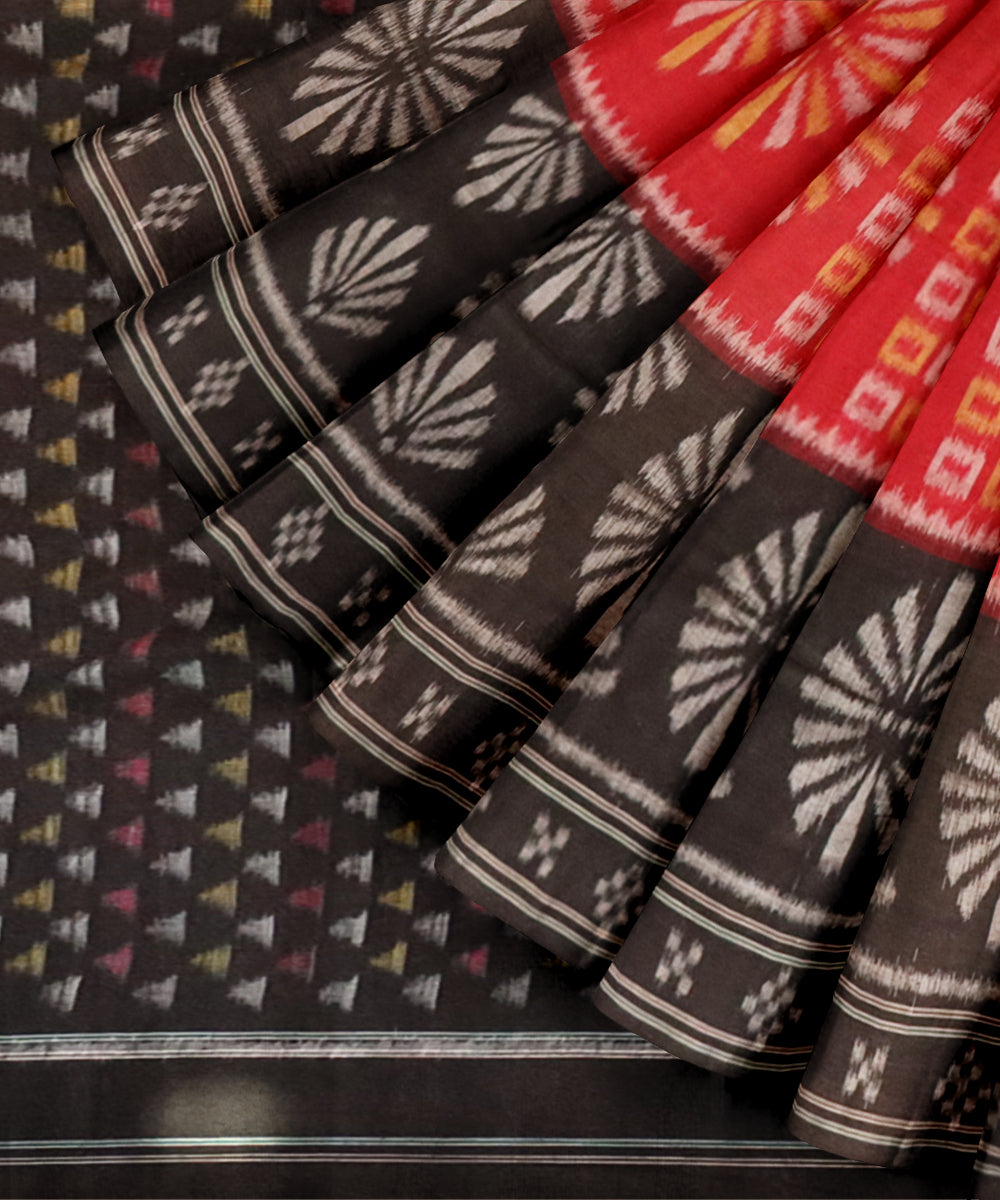 Fire brick red black cotton handloom nuapatna saree