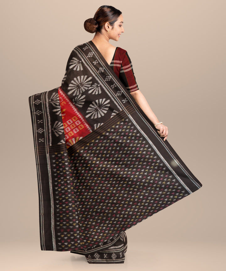 Fire brick red black cotton handloom nuapatna saree