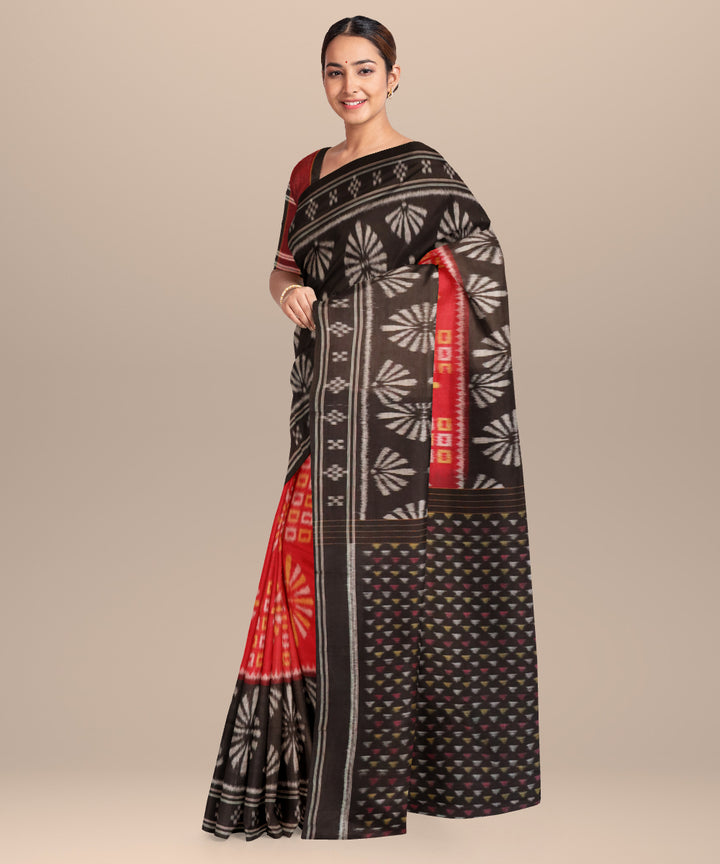 Fire brick red black cotton handloom nuapatna saree