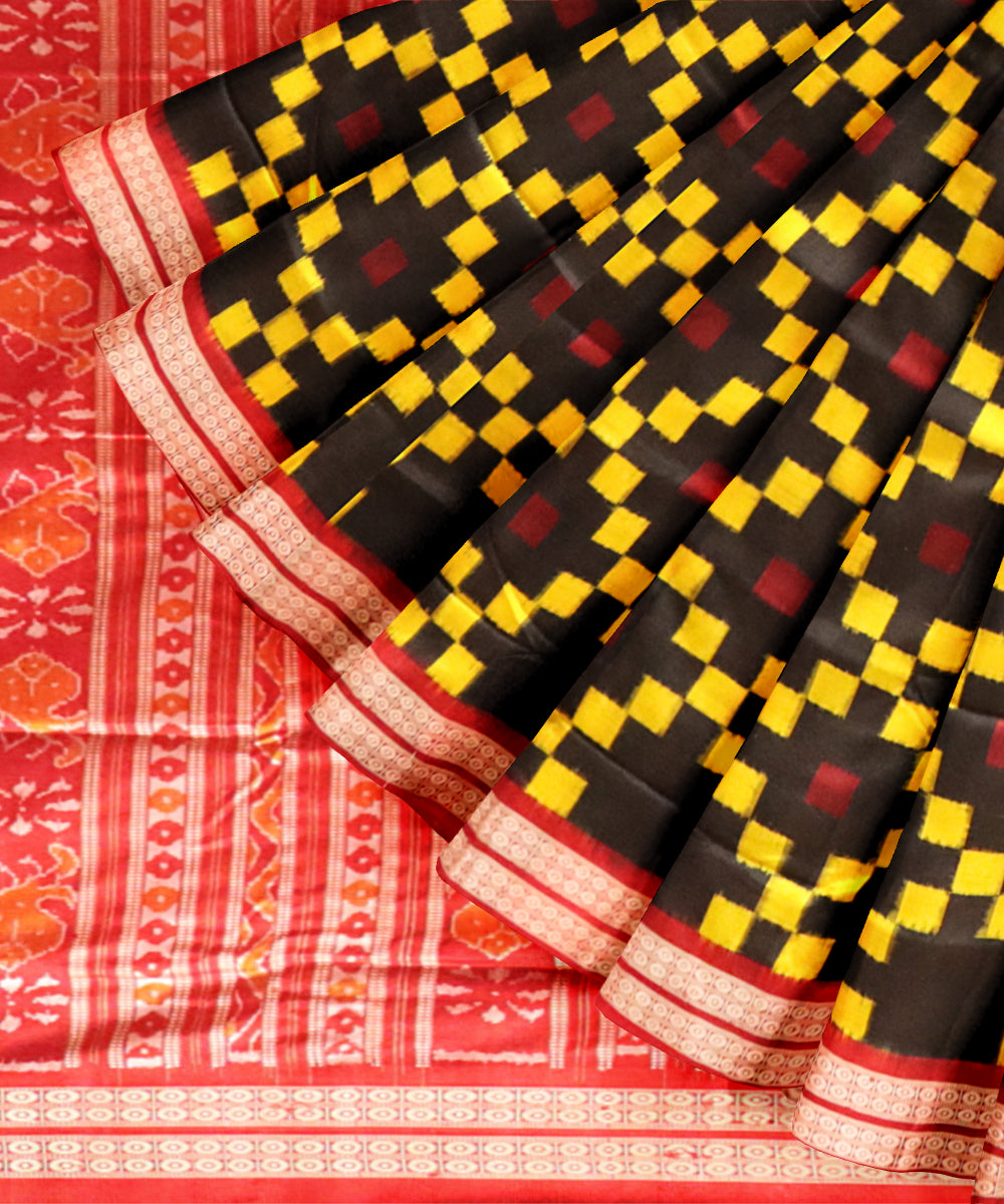 Multicolor dark red silk handloom sambalpuri saree