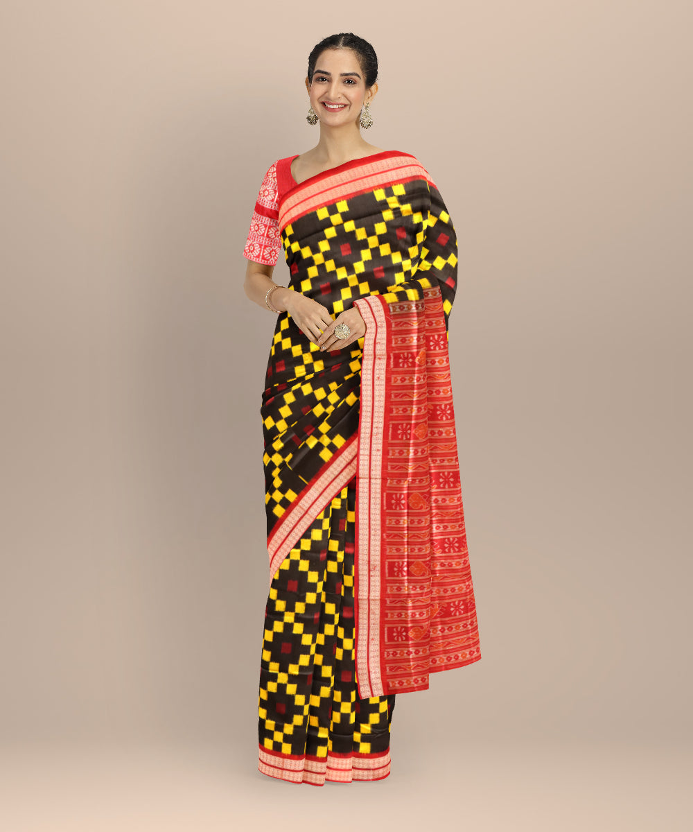 Multicolor dark red silk handloom sambalpuri saree