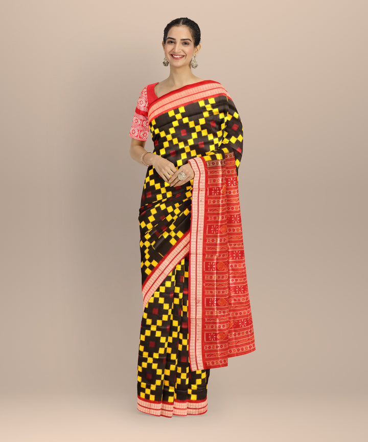 Multicolor dark red silk handloom sambalpuri saree