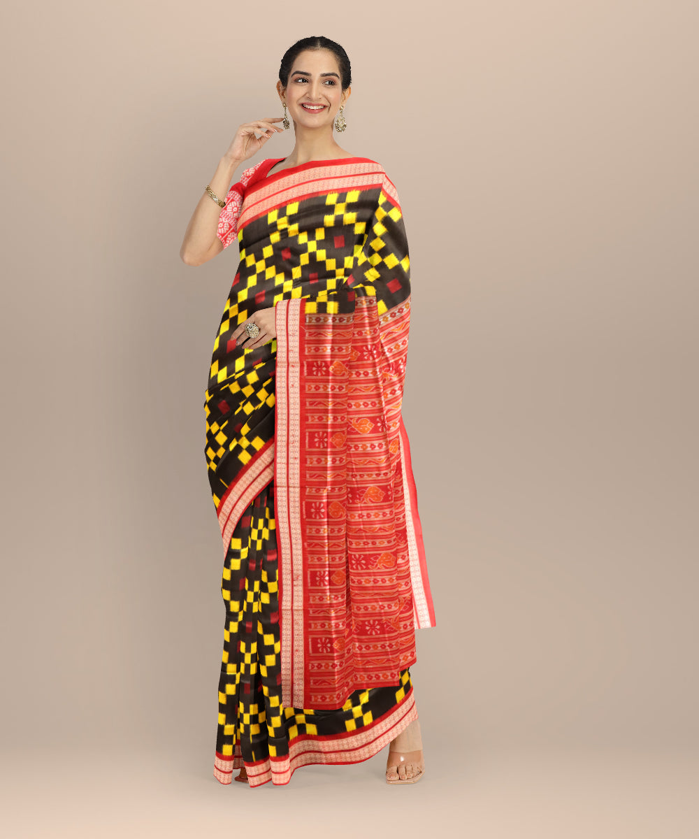 Multicolor dark red silk handloom sambalpuri saree